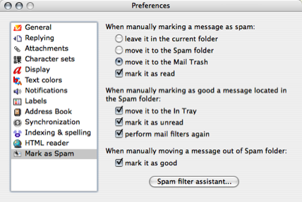 PowerMail Spam Preferences