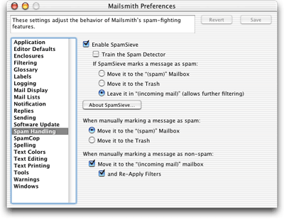 Mailsmith Spam Handing